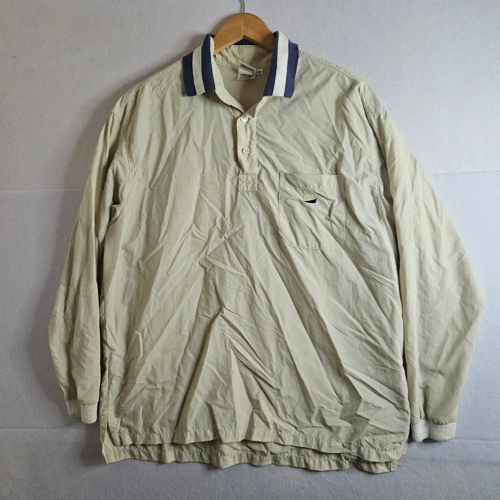 Solumbra Mens Sun Shirt Long Sleeve Tan Khaki Mesh Vent Fishing Polo Medium